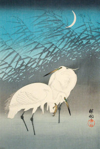 Ohara Shōson - Egrets and Reeds in Moonlight, 1926