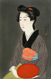 Hashiguchi Goyō - Waitress with a Red Tray (Portrait of Onao, a Maid at the Matsuyoshi Inn, Kyoto), 1920