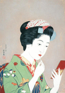 Hashiguchi Goyō - Woman with Rouge Brush (Portrait of Chiyofuku, a Maiko of Gion, Kyoto), 1920