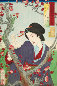 Tsukioka Yoshitoshi - Second Month: Tei of Shinbashi by a Plum Tree at Umeyashiki, 1880