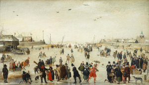 Hendrick Avercamp - Winter Scene on a Frozen Canal, circa 1620