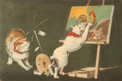 Kobayashi Kiyochika - Cats and Canvas, circa 1879-1881