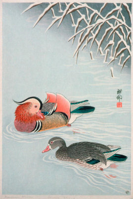 Ohara Shōson - Mandarin Ducks and Snow, 1935