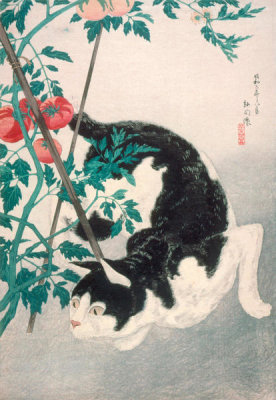 Takahashi Hiroaki - Cat with Tomato Plant, 1931