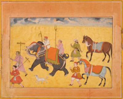 unknown Indian artist - Procession with Elephants and Horses, circa 1600